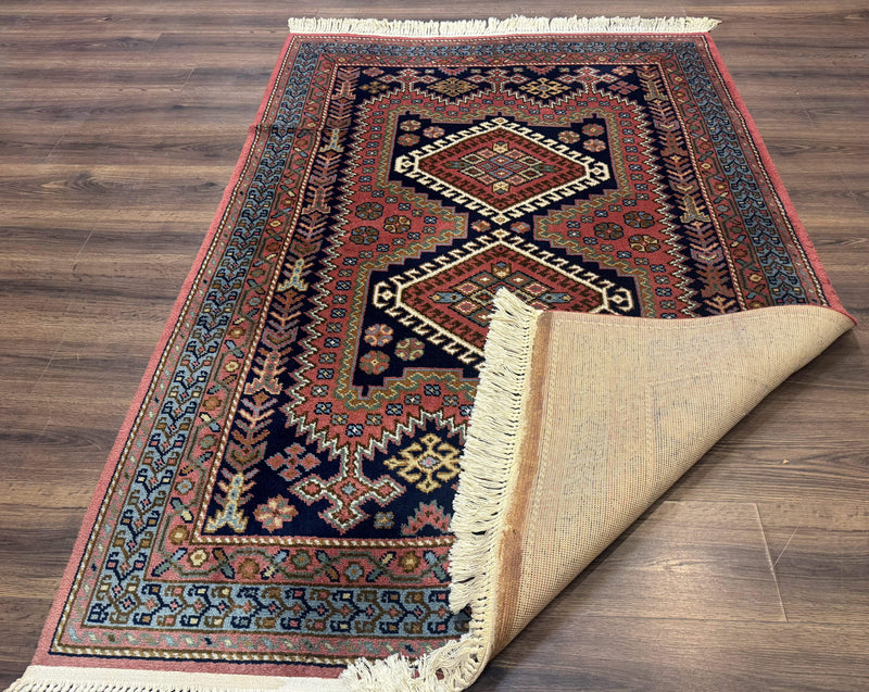 5x7 Persian Tribal Design Rug, Wool, Geometric Medallions, Vintage, Power Loomed by Jewel Rugs