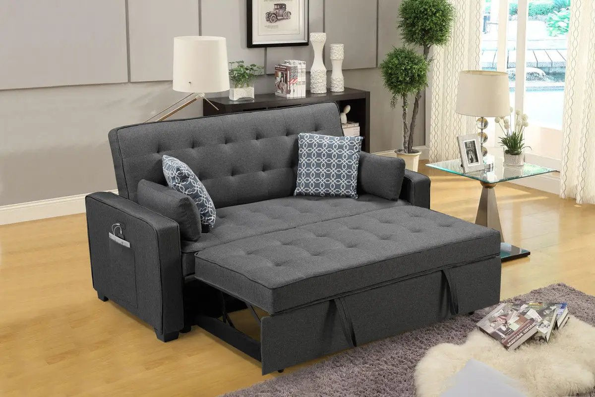 William - Sleeper Sofa With 2 USB Charging Ports And 4 Accent Pillows - Gray by Unique Piece Furniture