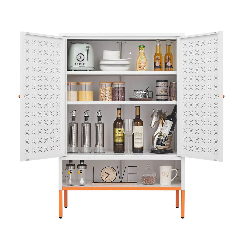 Grid Double Door Shoe Cabinet With Adjustable Compartments And Moisture-Proof Design In Metal by Unique Piece Furniture