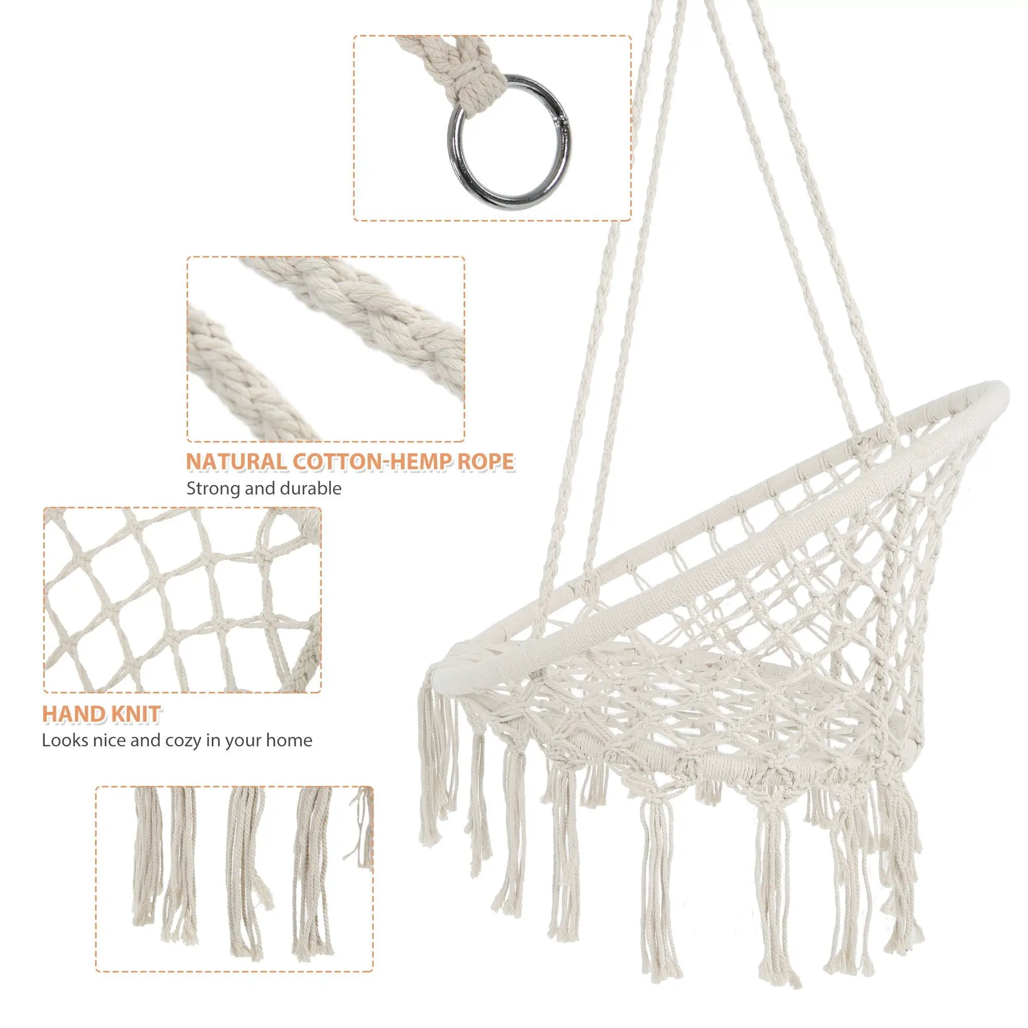 Macrame Hanging Hammock Chair, Rope Swing For Indoor And Outdoor Use by HouseOfZazla