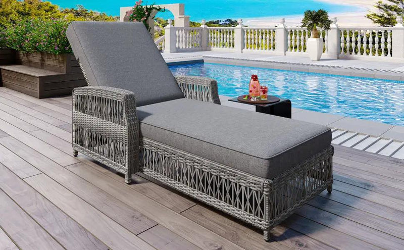 GO Outdoor Long Reclining Chaise with Armrests and Cushions by HouseOfZazla