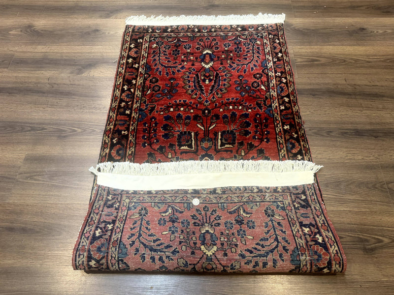 Small Red Persian Sarouk Rug 2.7 x 4.9, Floral, Antique by Jewel Rugs