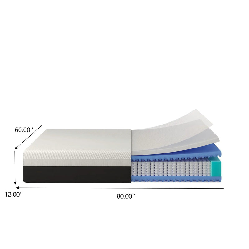 12'' Hybrid Mattress, Cooling Memory Foam & Pocket Springs Medium Firm - White - Queen by Unique Piece Furniture