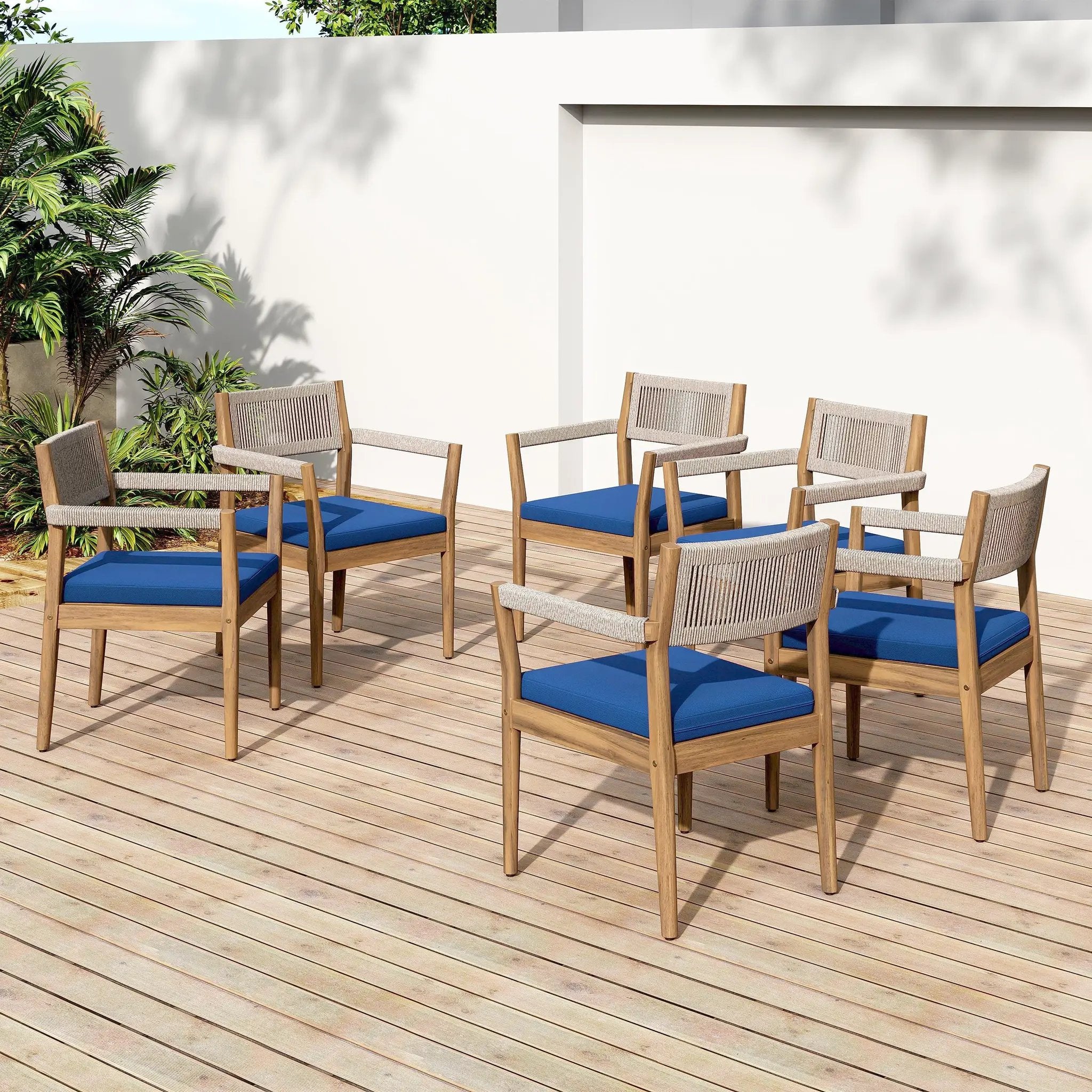 Braided Acacia Wood Outdoor Dining Chairs Set of 2 – Teak Look by HouseOfZazla