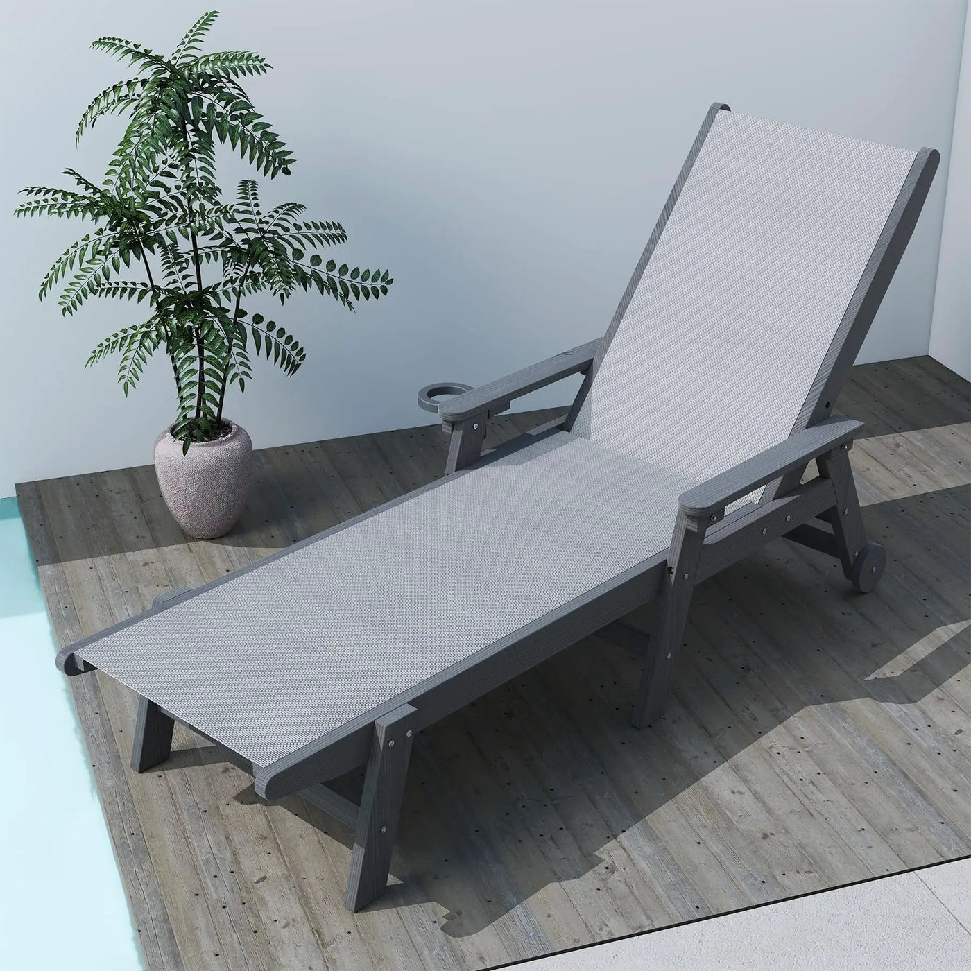Lounge Chair Outdoor, HDPE Chaise Lounge with Wheels and 5-Position Recliner by HouseOfZazla