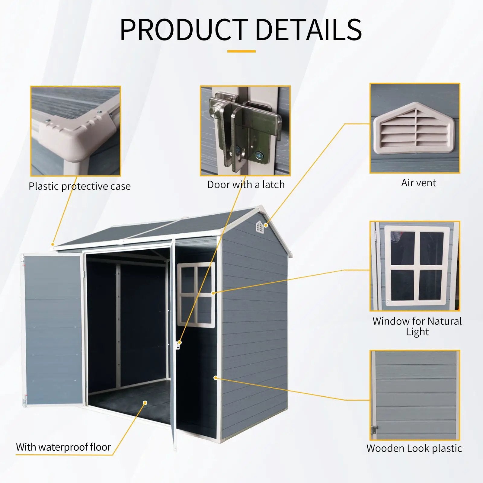 Resin Outdoor Storage Shed With Two - Window And Double - Door, Plastic Shed With Floor For Gargen, Patio, Yard, Lawn by HouseOfZazla