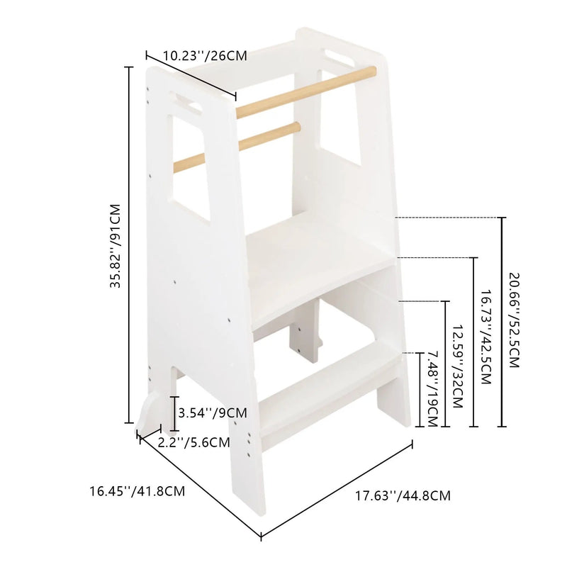 Standing Tower, Child Kitchen Step Stool Toddler, Montessori Stool Adjustable Height - White by Unique Piece Furniture