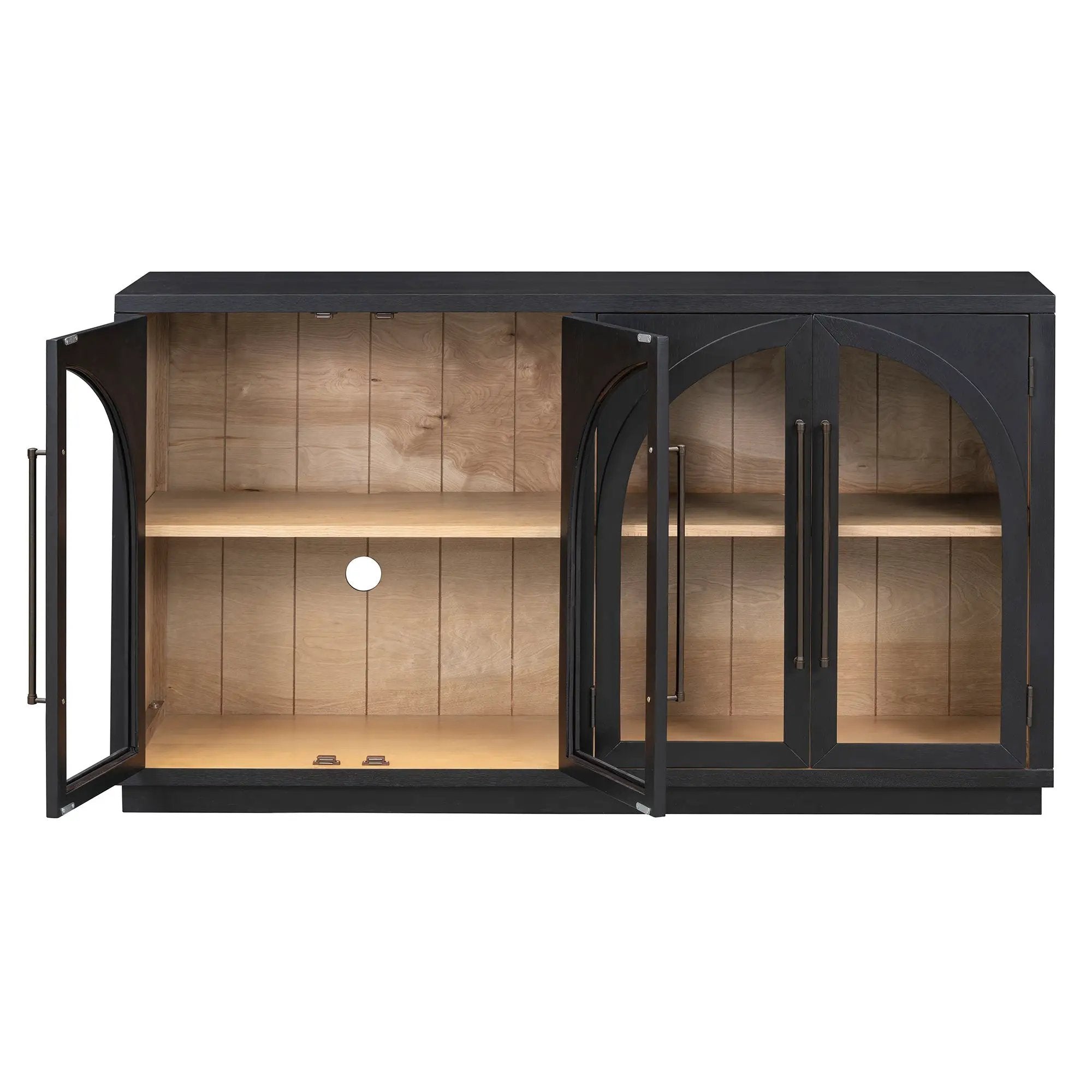 4-Door Large Storage Sideboard Buffet Cabinet with Glass Doors Arched Cabinet (Black) by HouseOfZazla