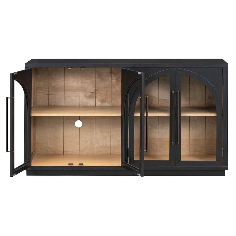 4-Door Large Storage Sideboard Buffet Cabinet with Glass Doors Arched Cabinet (Black) by HouseOfZazla
