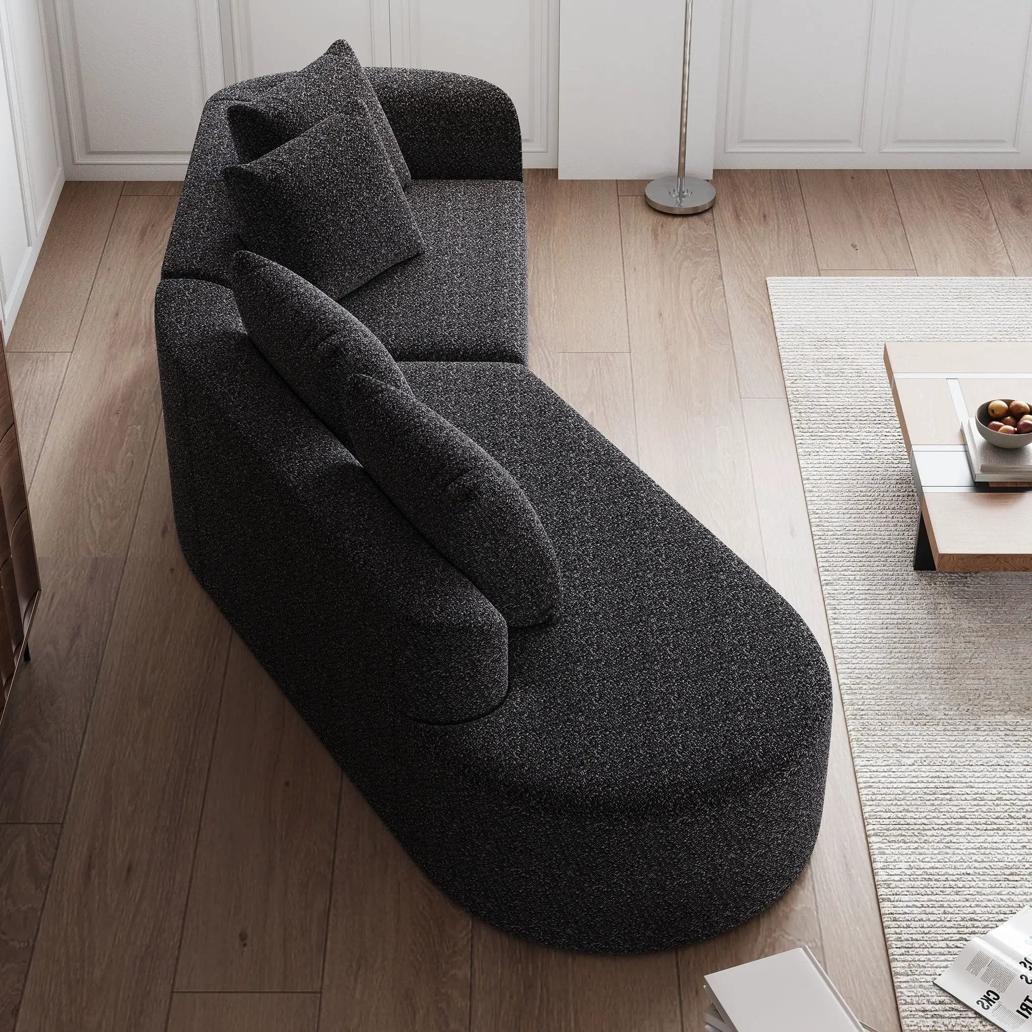 Upholstered Oversized Sectional Sofa, 4 Seater Extra Deep & Wide Seat Curved Cloud Couch With 4 Throw Pillows, Free Combination Living Room - Black by HouseOfZazla