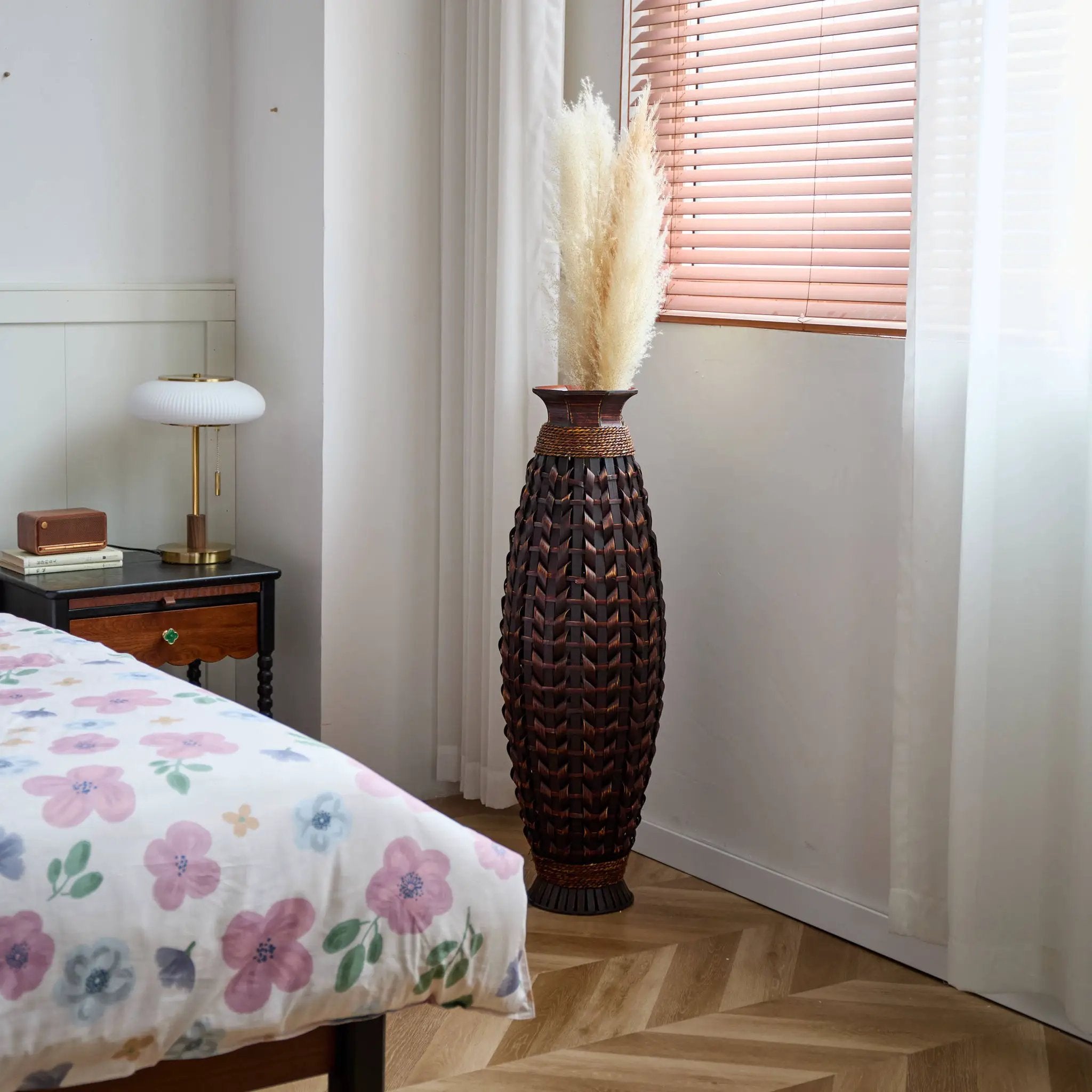 Hand Woven Bamboo Floor Vase, Decorative Accent For Living Room - Acacia Wood by Unique Piece Furniture