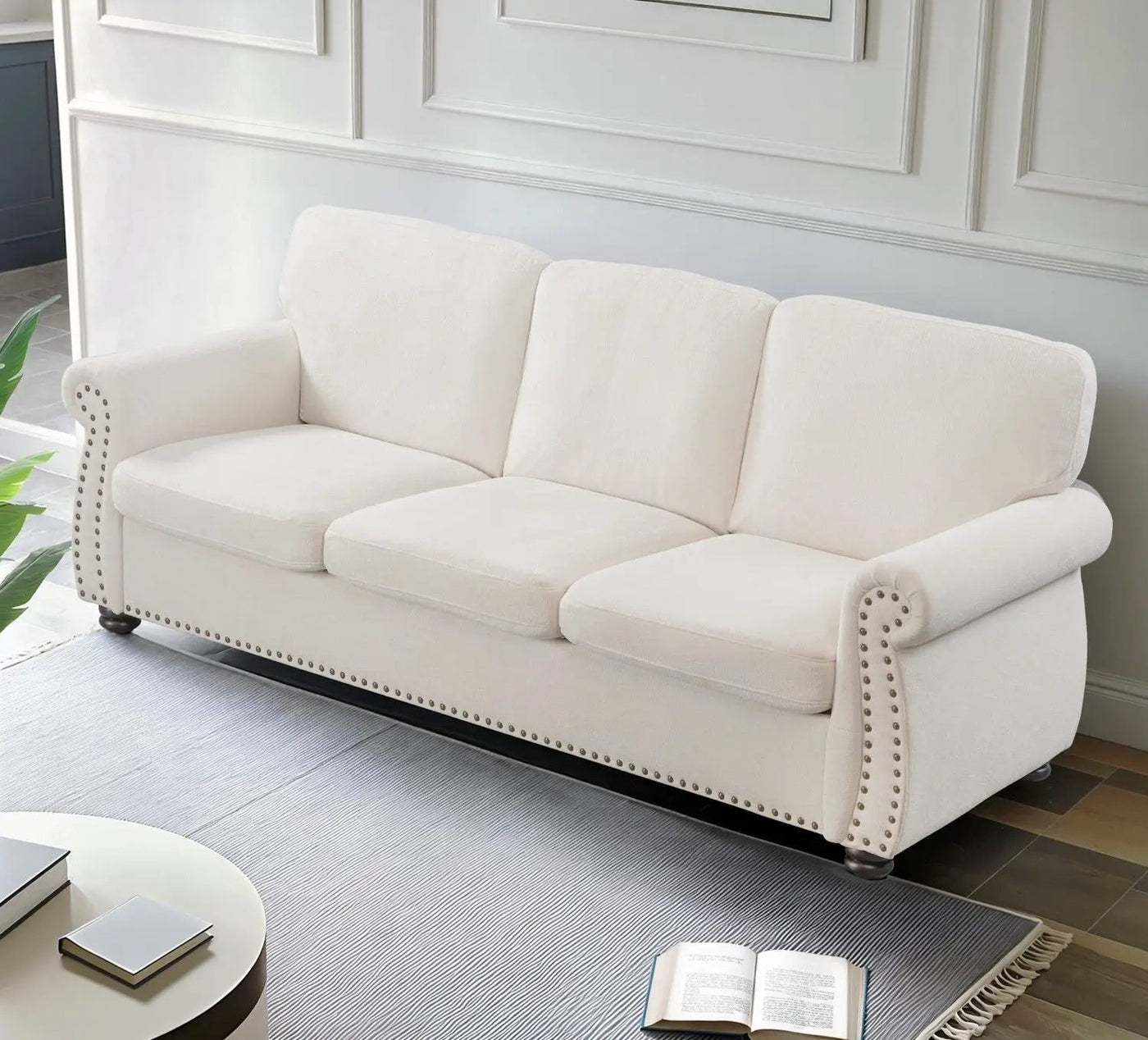 Soft Sofa, Upholstered 3 Seater Couch With High Density Foam, Loose Back Cushions And Turned Legs by Unique Piece Furniture