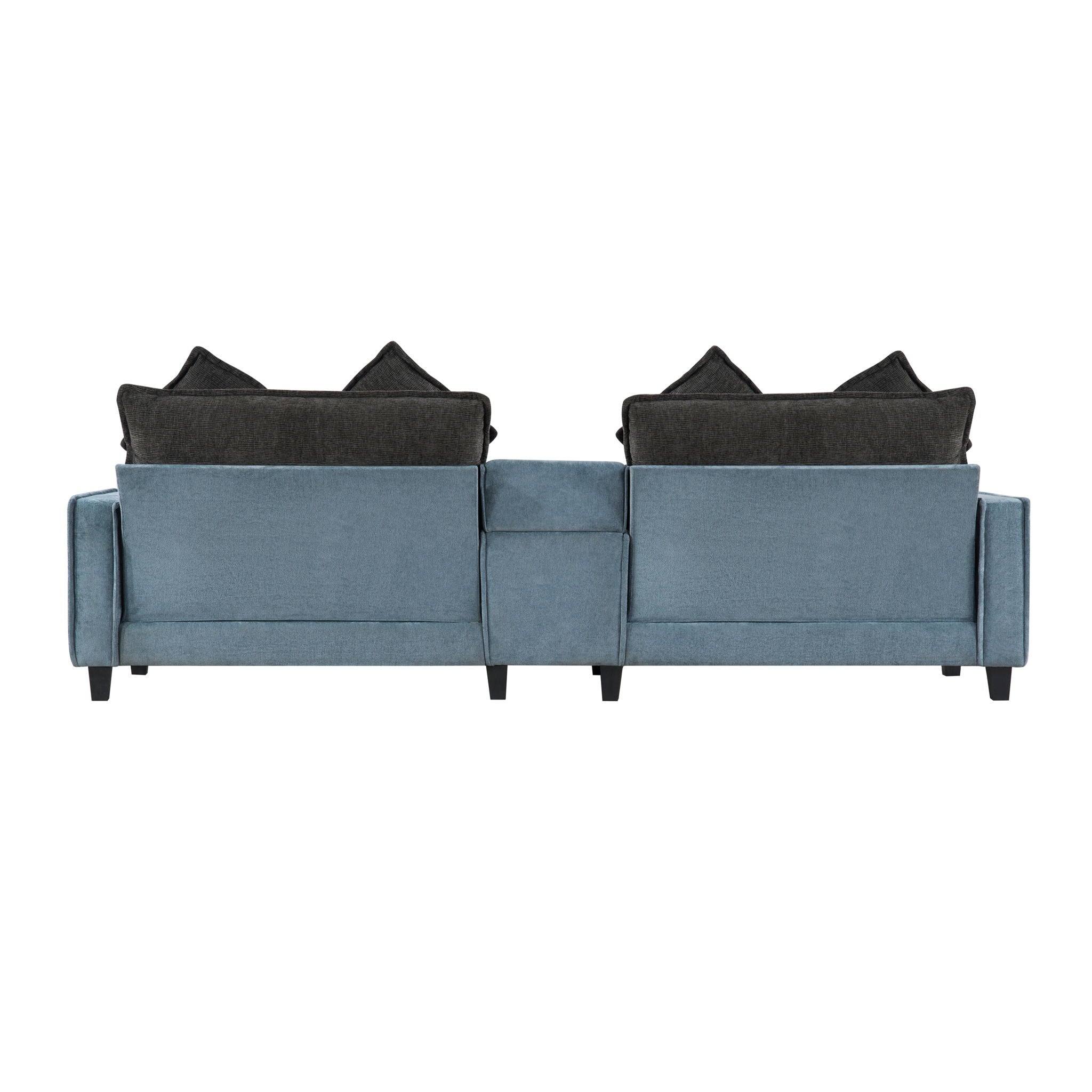 Sectional Sofa With Removable Ottomans, USB Ports, Cup Holders & Storage - Gray / Light Blue by HouseOfZazla