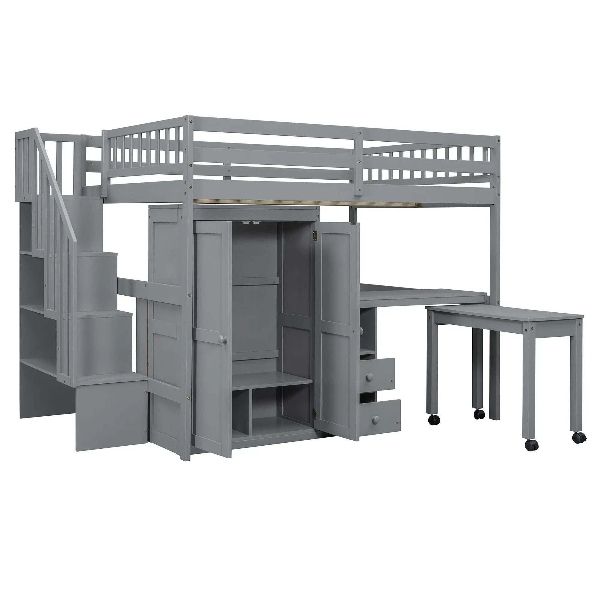 Loft Bed With Stairs, Bookshelf, Drawers, Desk & Wardrobe, Space Saving Multifunctional Furniture by Unique Piece Furniture