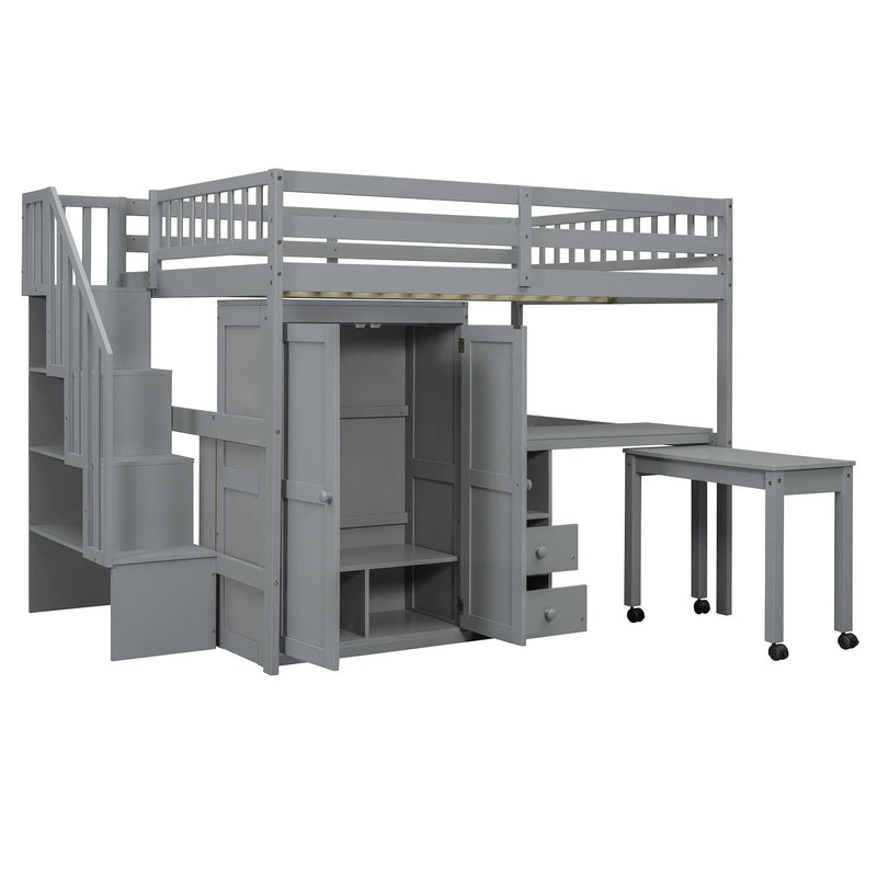 Loft Bed With Stairs, Bookshelf, Drawers, Desk & Wardrobe, Space Saving Multifunctional Furniture by HouseOfZazla
