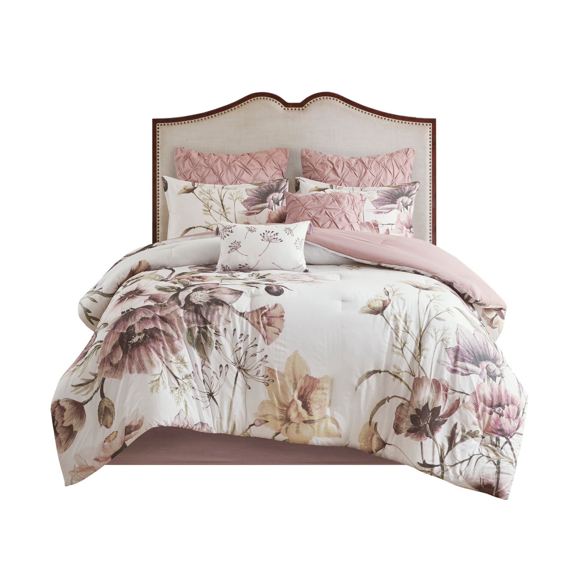 8 Piece Cotton Printed Comforter Set Blush California King by HouseOfZazla