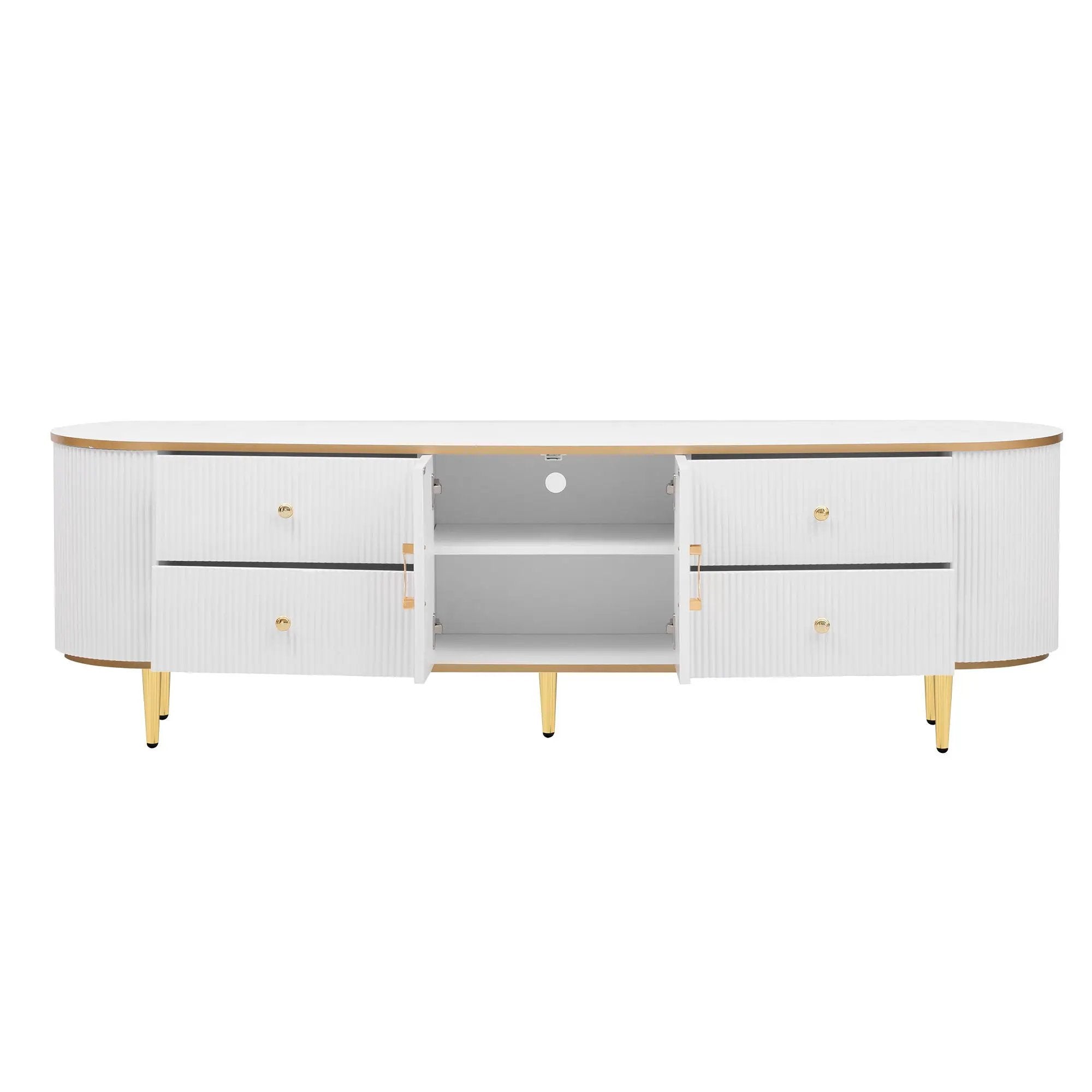 Modern TV Stand For TVs Up To 80", Entertainment Center With 4 Drawers And 1 Cabinet, Wood TV Console Table With And Handles For Living Room - White by HouseOfZazla