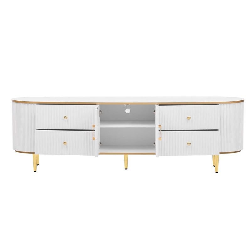 Modern TV Stand For TVs Up To 80", Entertainment Center With 4 Drawers And 1 Cabinet, Wood TV Console Table With And Handles For Living Room - White by HouseOfZazla