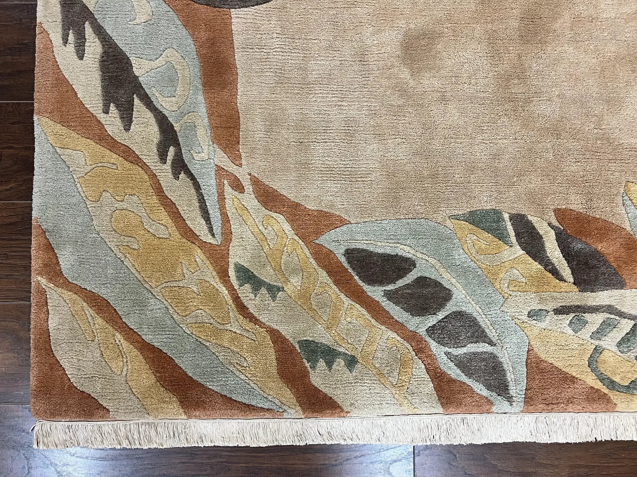 Modern Tibetan Rug 7x10, Soft Wool, Tufenkian Style Carpet, Tibet Nepali Rug, Open Field, Handmade Wool Rug by Jewel Rugs