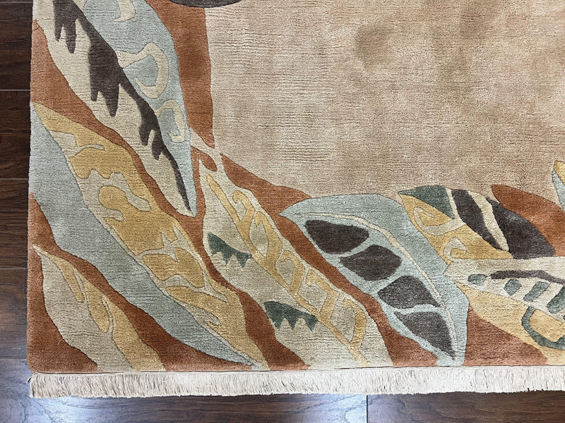 Modern Tibetan Rug 7x10, Soft Wool, Tufenkian Style Carpet, Tibet Nepali Rug, Open Field, Handmade Wool Rug by Jewel Rugs