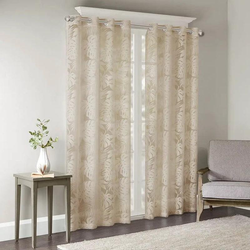 Palm Leaf Burnout Window Sheer Natural 50x84 Inches by HouseOfZazla