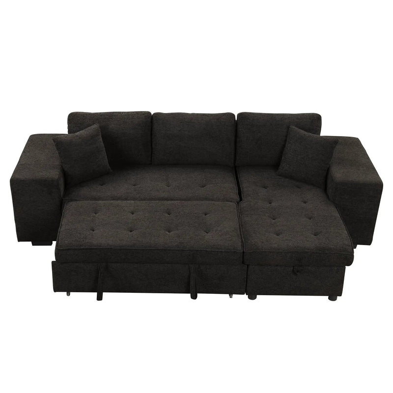 Modern L-Shape 3 Seat Reversible Sectional Couch, Pull Out Sleeper Sofa With Storage Chaise And 2 Stools For Living Room Furniture Set by HouseOfZazla