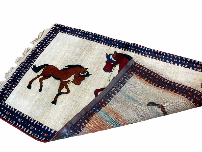 3.5 X 5 Handmade Hand-Knotted Quality Wool Pictorial Brown Horses Animal Rug by Jewel Rugs