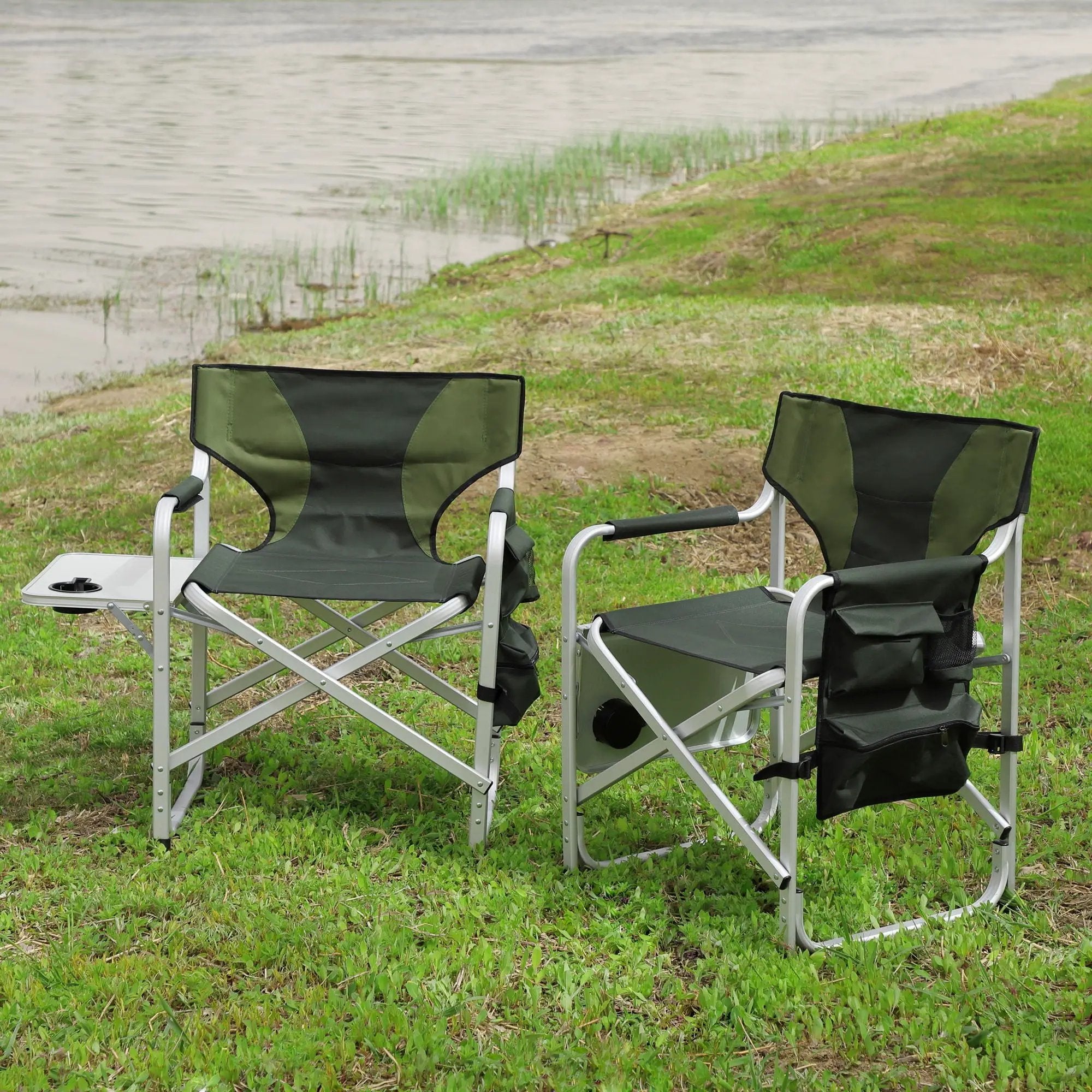 Padded Folding Outdoor Chair With Side Table And Storage Pockets, Lightweight Oversized Directors Chair For Indoor, Outdoor Camping, Picnics And Fishing by HouseOfZazla