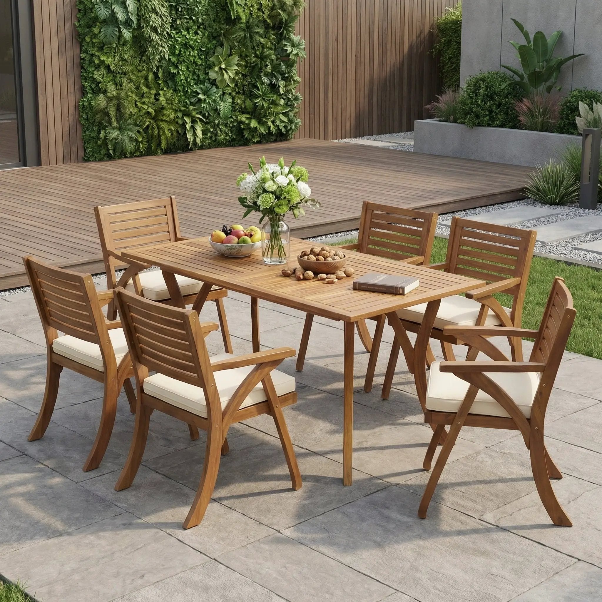 Outdoor Hermosa 7 Piece Wood Dining Set with Cushions by HouseOfZazla