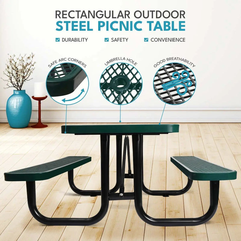 Outdoor Steel Picnic Rectangular Table With Umbrella Pole by HouseOfZazla