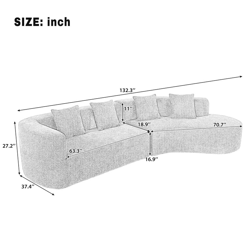 U_Style 132" Modern Sectional Sofa with Curved Design by HouseOfZazla