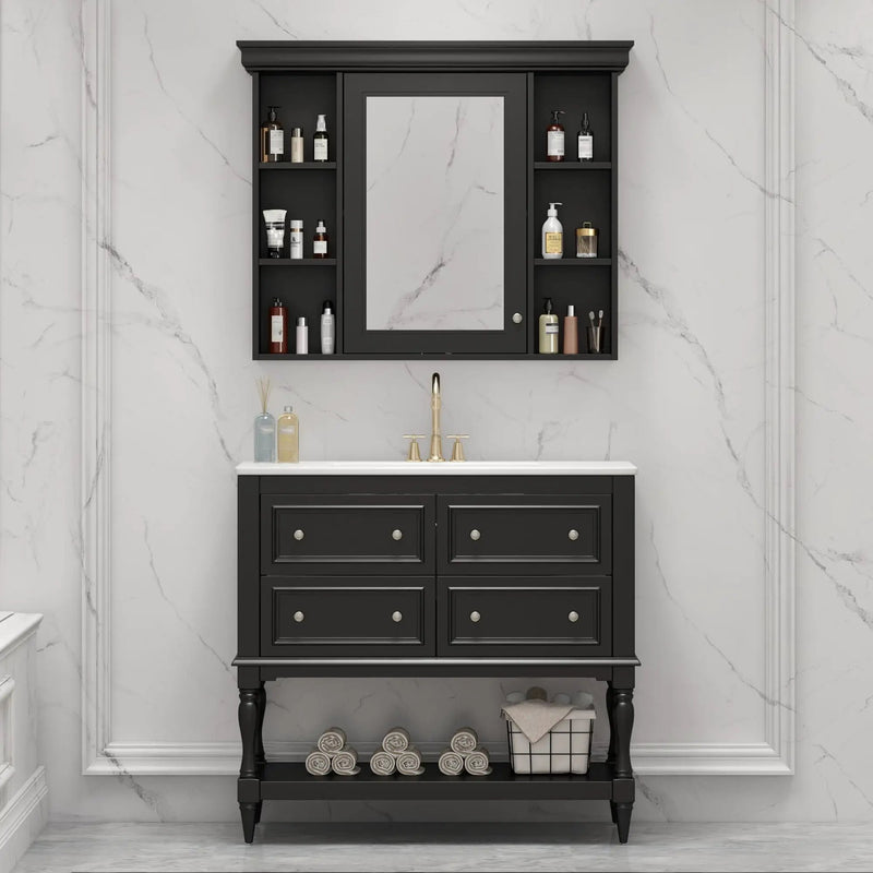 Bathroom Vanity With Medicine Cabinet, Storage Cabinet With 4 Drawers, Adjustable Shelf Mirror by HouseOfZazla