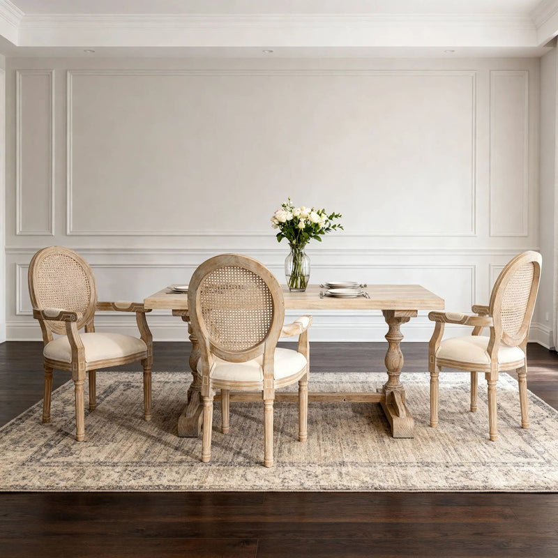 French Vintage Upholstered Fabric Dining Armchair (Set of 2) - Beige by Unique Piece Furniture