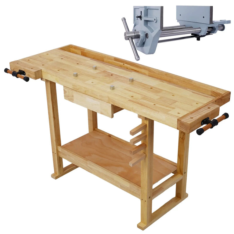 55-Inch Wooden Workbench with Rapid Action Woodworking Vise by HouseOfZazla