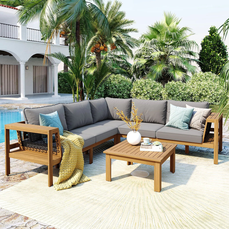4 Pieces Outdoor Acacia Wood Sofa Set with Coffee Table by HouseOfZazla