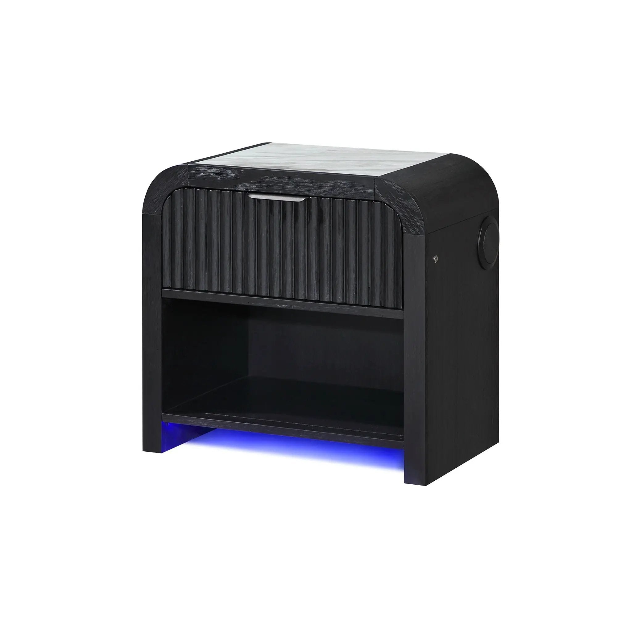 Beverly - Nightstand With Speakers, Rounded Sides - Black White by Unique Piece Furniture