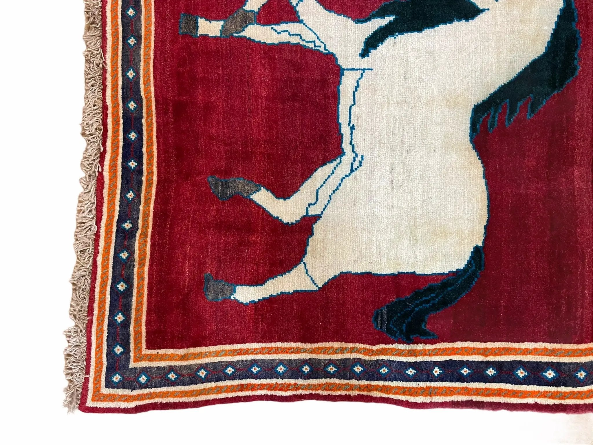 3.5 X 6 Handmade Hand-Knotted New Vintage Rug Quality Wool White Horses Red by Jewel Rugs