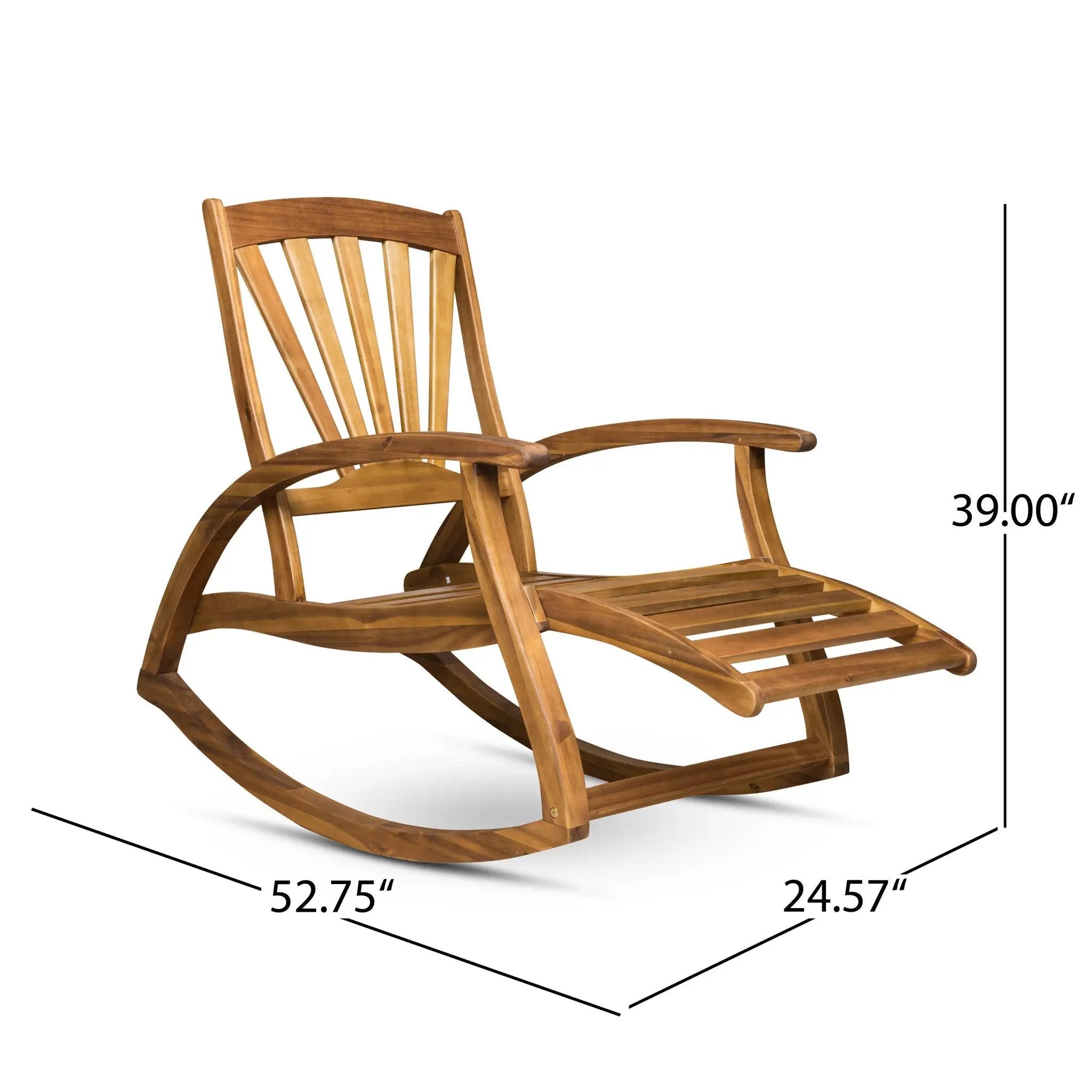 Outdoor Acacia Wood Rocking Chair with Retractable Foot Panel by HouseOfZazla