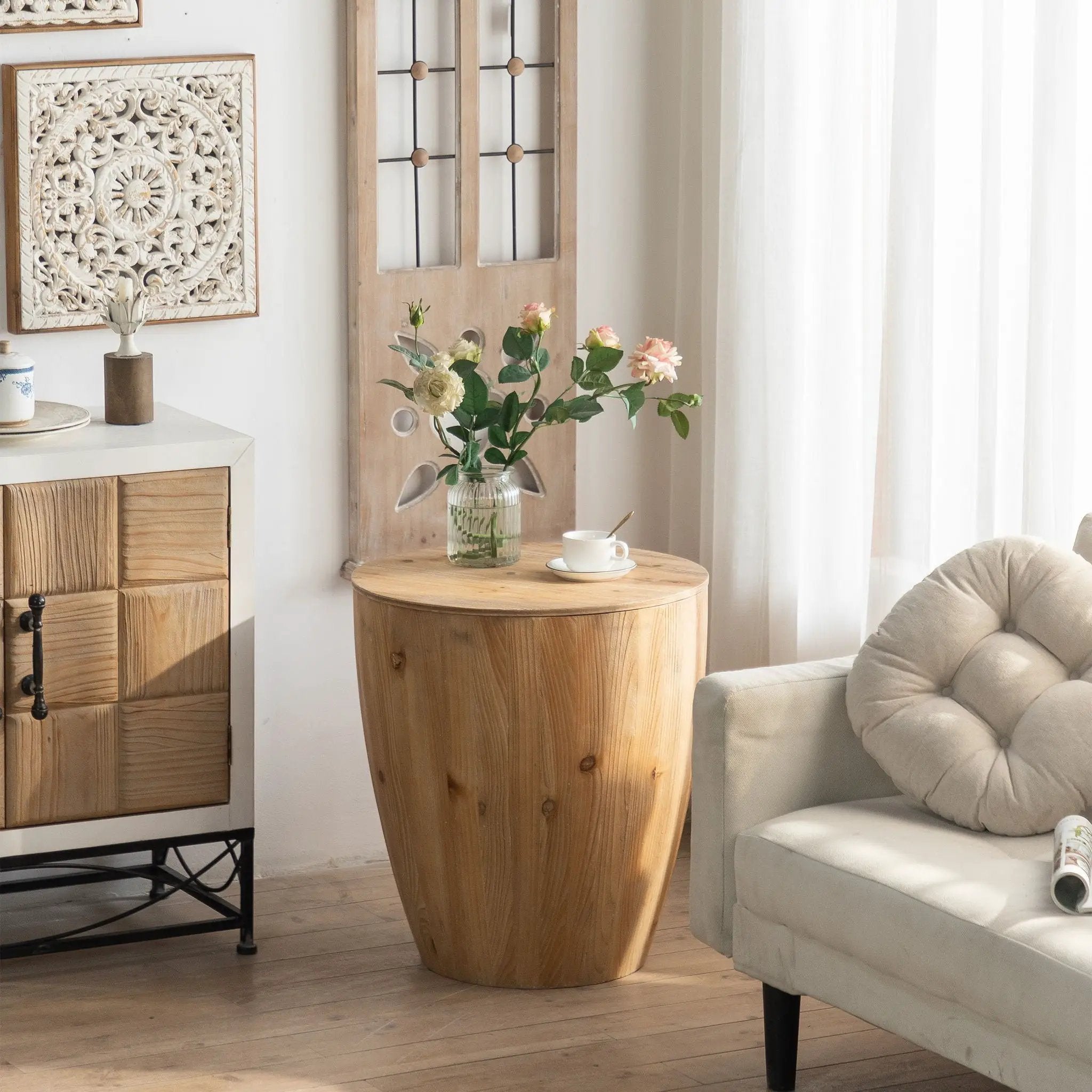 Vintage Style Barrel Coffee Table With Storage by Unique Piece Furniture