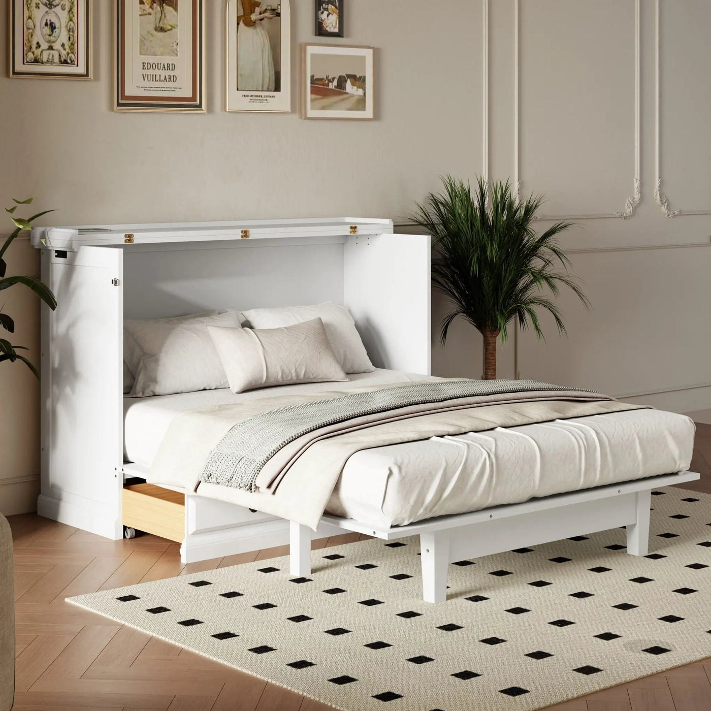 Solid Pine Murphy Bed Chest Cube Cabinet Bed With Charging Station And Large Storage Drawer For Home Office Or Small Room by Unique Piece Furniture