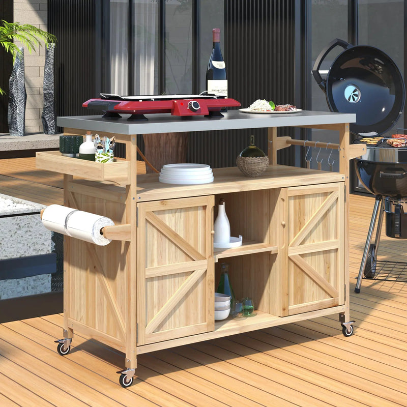K&K Outdoor Kitchen Island, Rolling Bar Cart & Storage Cabinet by HouseOfZazla