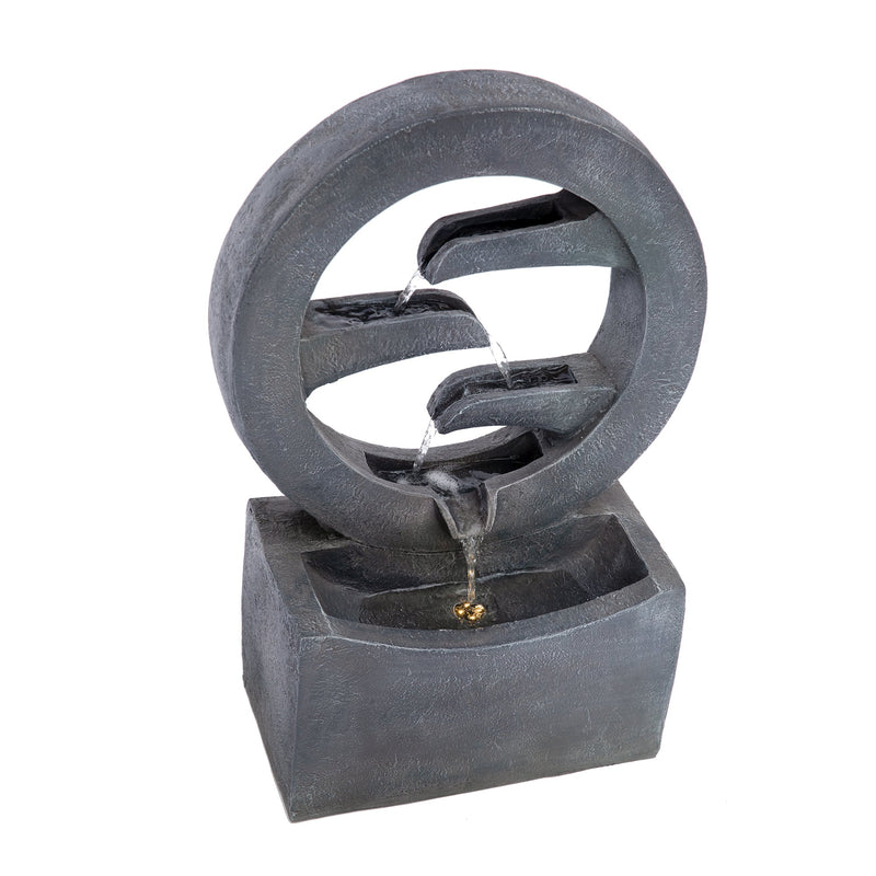 26.77'H Gray Circular Polyresin Outdoor Water Fountain with LED Light by HouseOfZazla