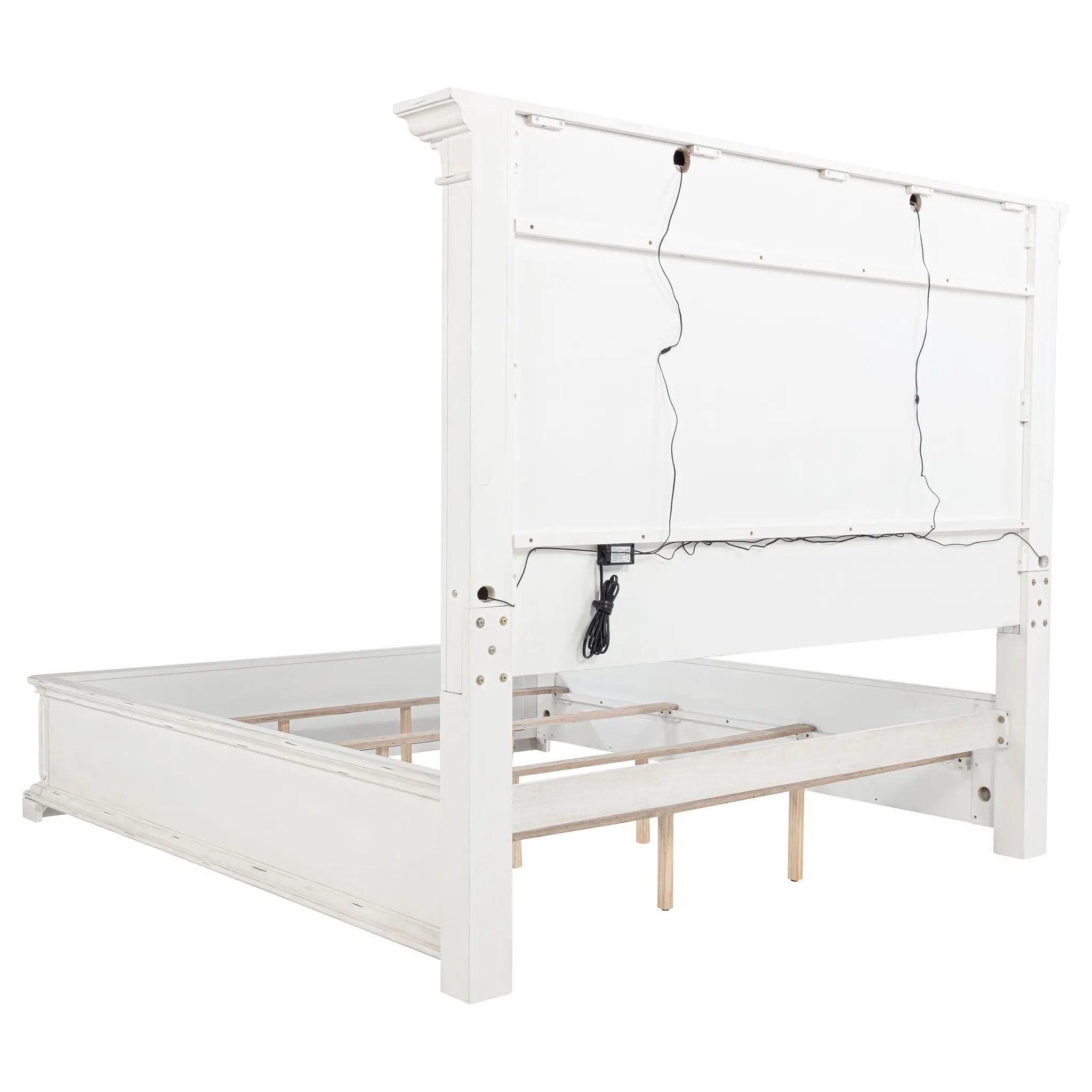 McKinney California King LED Light Panel Bed Vintage White by Unique Piece Furniture