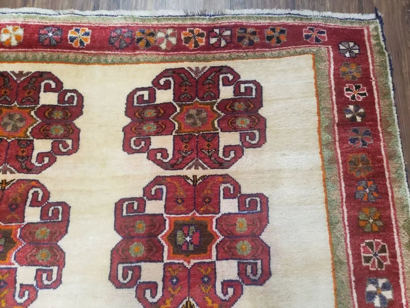 Vintage Persian Gabbeh Rug, Dark Red & Cream, Hand-Knotted, 5' x 6' 4" by Jewel Rugs