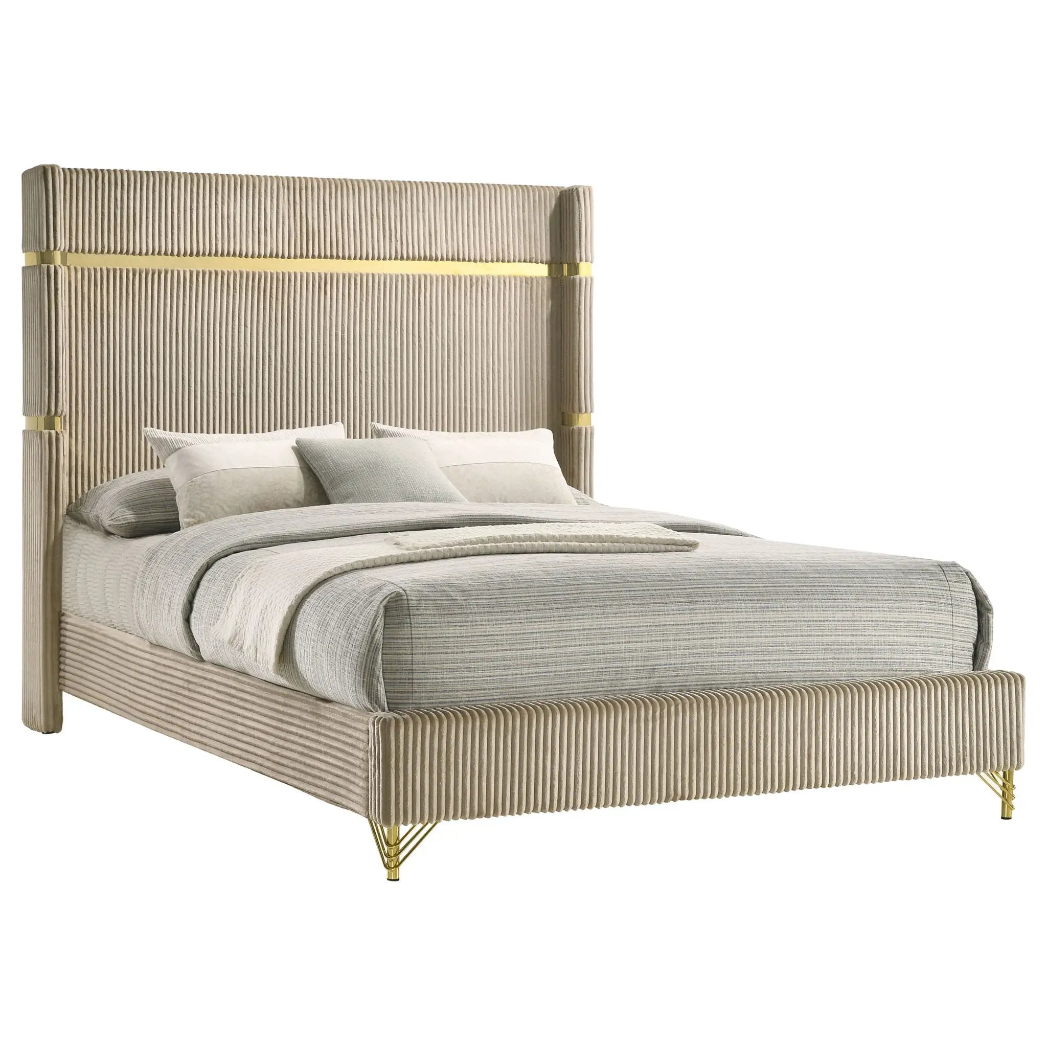 Lucia 61-inch Upholstered Queen Wingback Bed Beige by Unique Piece Furniture