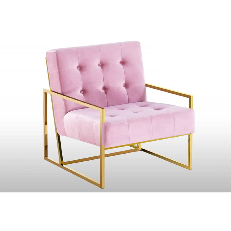 Tufted Accent Armchair With Frame For Living Room - Pink / Gold by Unique Piece Furniture