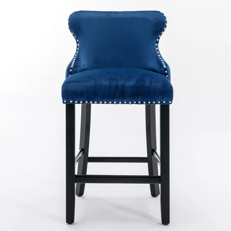 Contemporary Upholstered Wing-Back Barstools With Button Tufted Decoration And Wooden Legs, And Nailhead Trim, Leisure Style Bar Chairs, Bar Stools (Set of 2) by HouseOfZazla