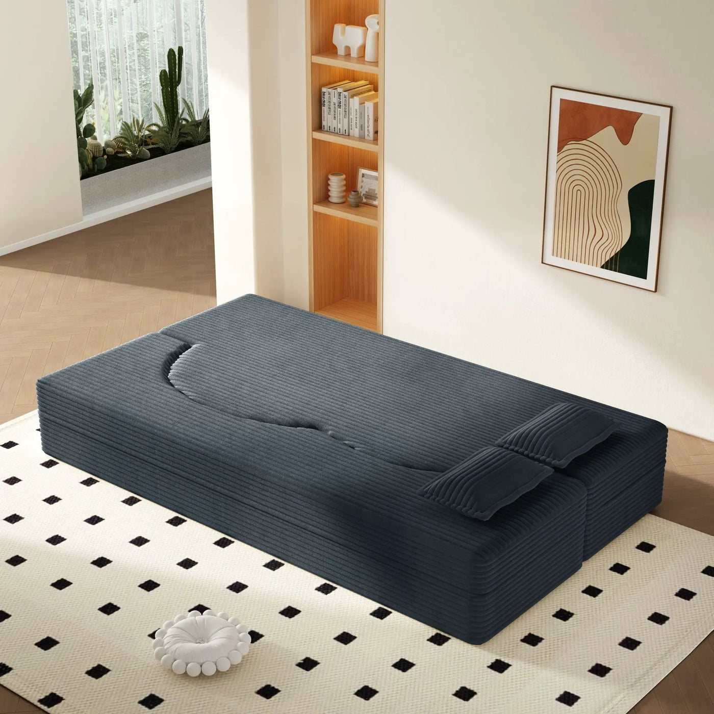 Modern Floor Sofa With 2 Pillows, Convertible Twin Size Folding Mattress For Living Room by HouseOfZazla