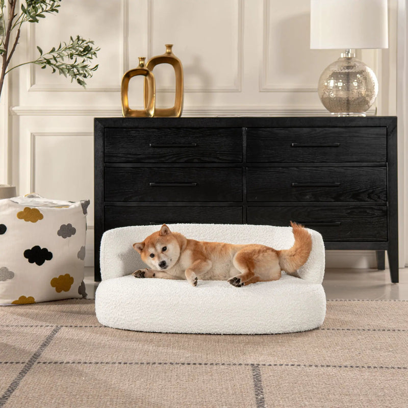 Shep - Curved Dog Sofa Bed Medium - Ivory White by HouseOfZazla