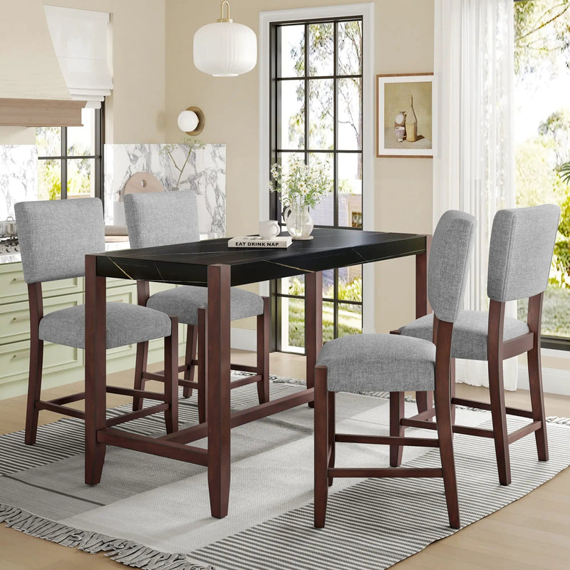 5 Piece Counter Height Dining Set, Bar Table With 4 Upholstered Chairs by Unique Piece Furniture